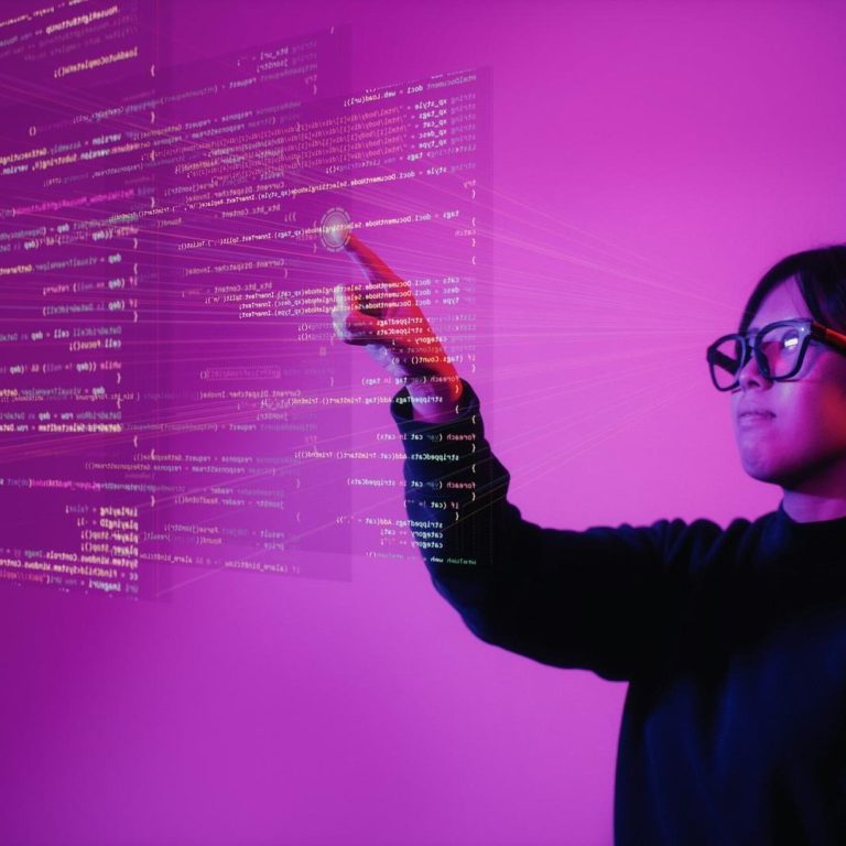 Security professional reviewing digital data